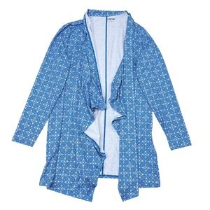 Lands End Swim Cover Up Cardigan Size XL Blue Geometric Beach Pool Sun Casual